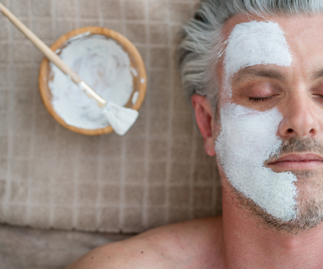 Man getting a facial at the spa